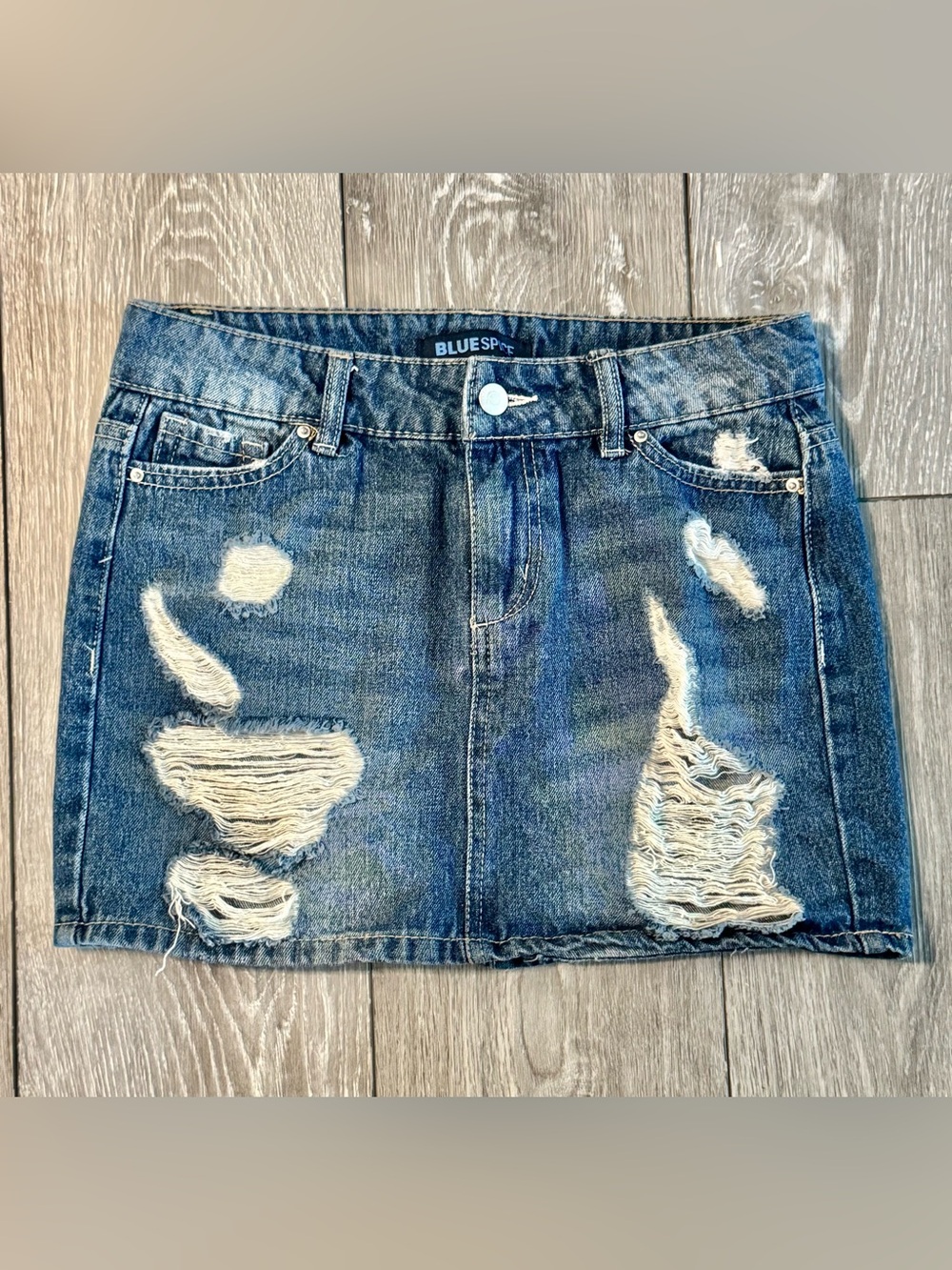 Blue Spice Distressed Denim Mini Skirt Size 1